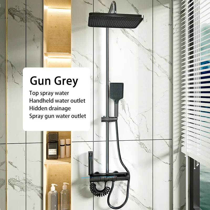Elevate Your Shower Experience with the Piano Button Ambient Light Digital Display Rain Shower System