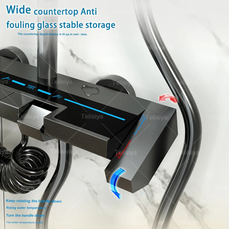 Elevate Your Shower Experience with the Piano Button Ambient Light Digital Display Rain Shower System