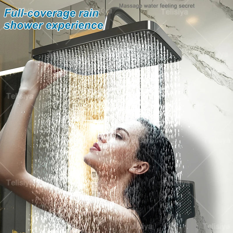 Elevate Your Shower Experience with the Piano Button Ambient Light Digital Display Rain Shower System