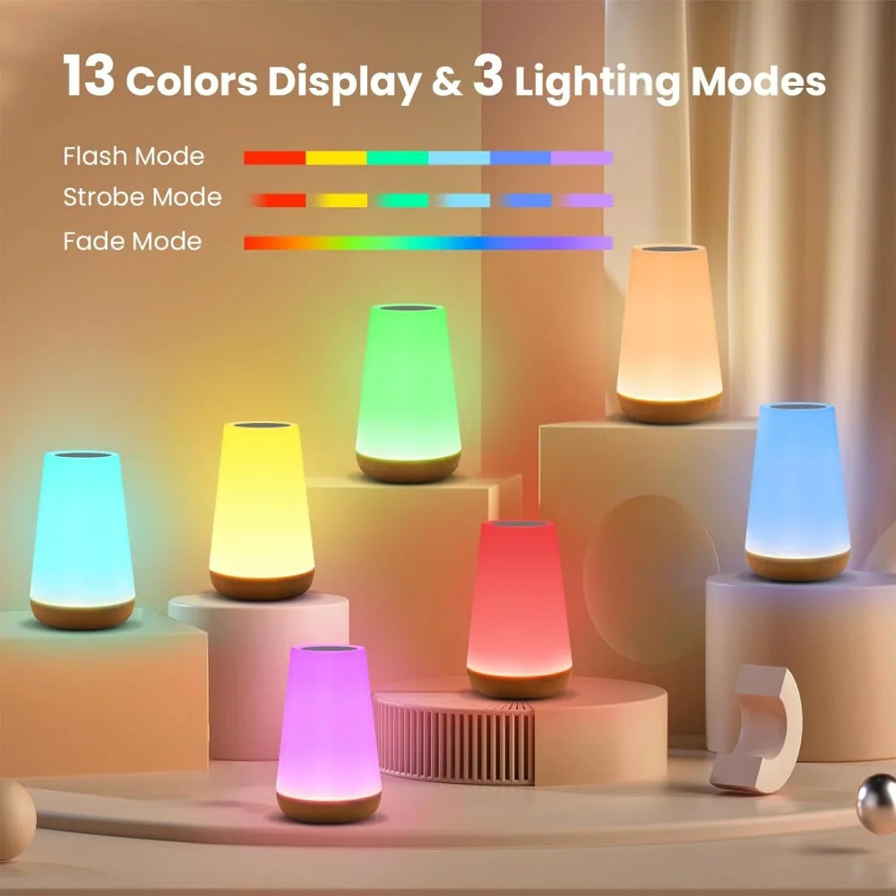 Colorful USB Rechargeable Dimmable Touch Lamp - Perfect Portable Night Light for Kids and Adults with 13 RGB Colors